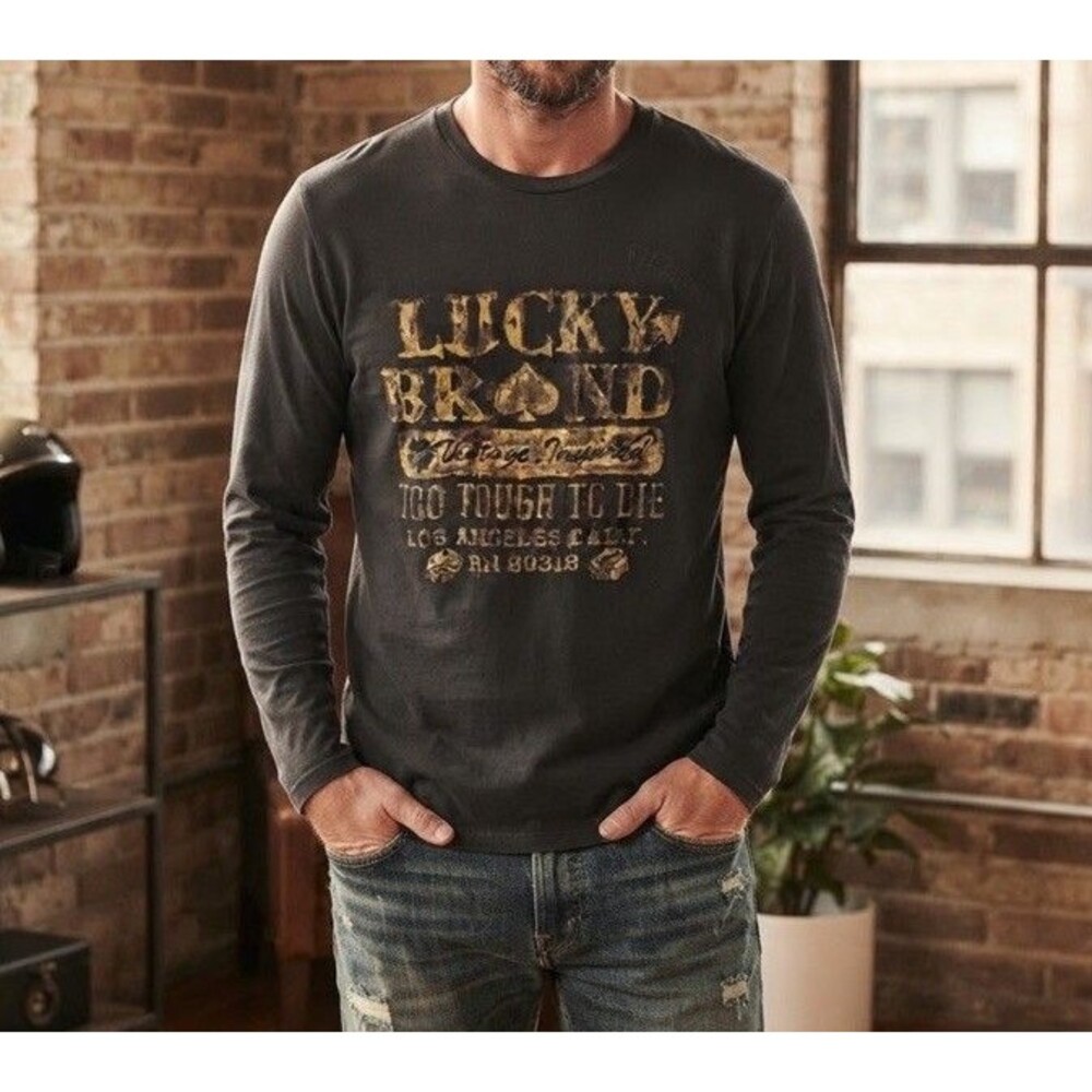 Lucky Brand Men’s Vintage Gray Inspired Graphic T-Shirt Tee Size XL.